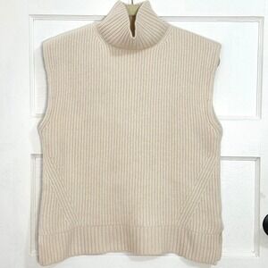 J.Crew 100% Cashmere Mock Neck Sleeveless Sweater Vest Cream M/L Preppy Chic
